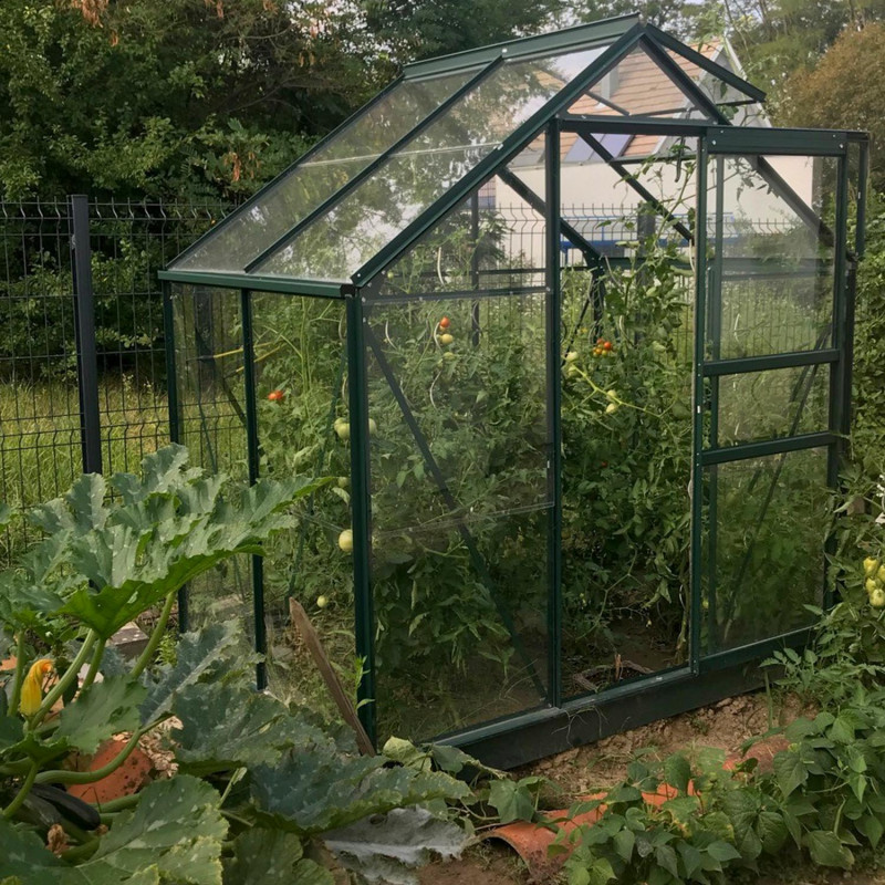 Mini serre de jardin en verre et aluminium H. 150cm, vente au